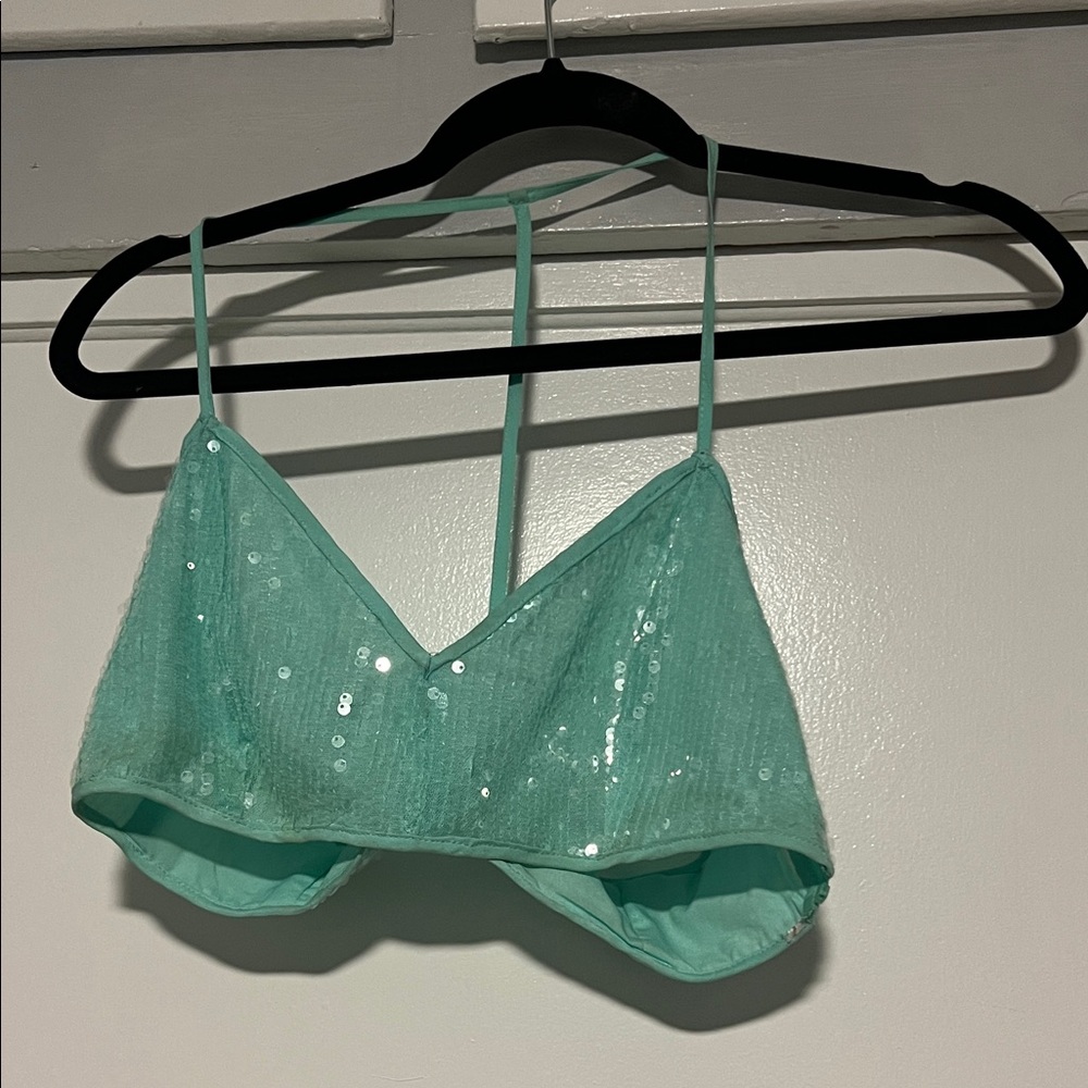 Sequin Strappy Bralette - Mint Green turquoise Dani Michelle X missguided size 6